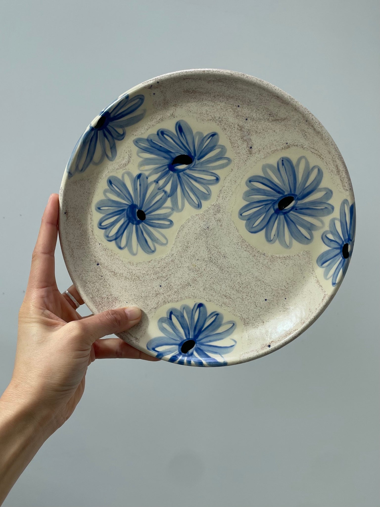 Blue Flowers, Smooth Sand Dinner Plate