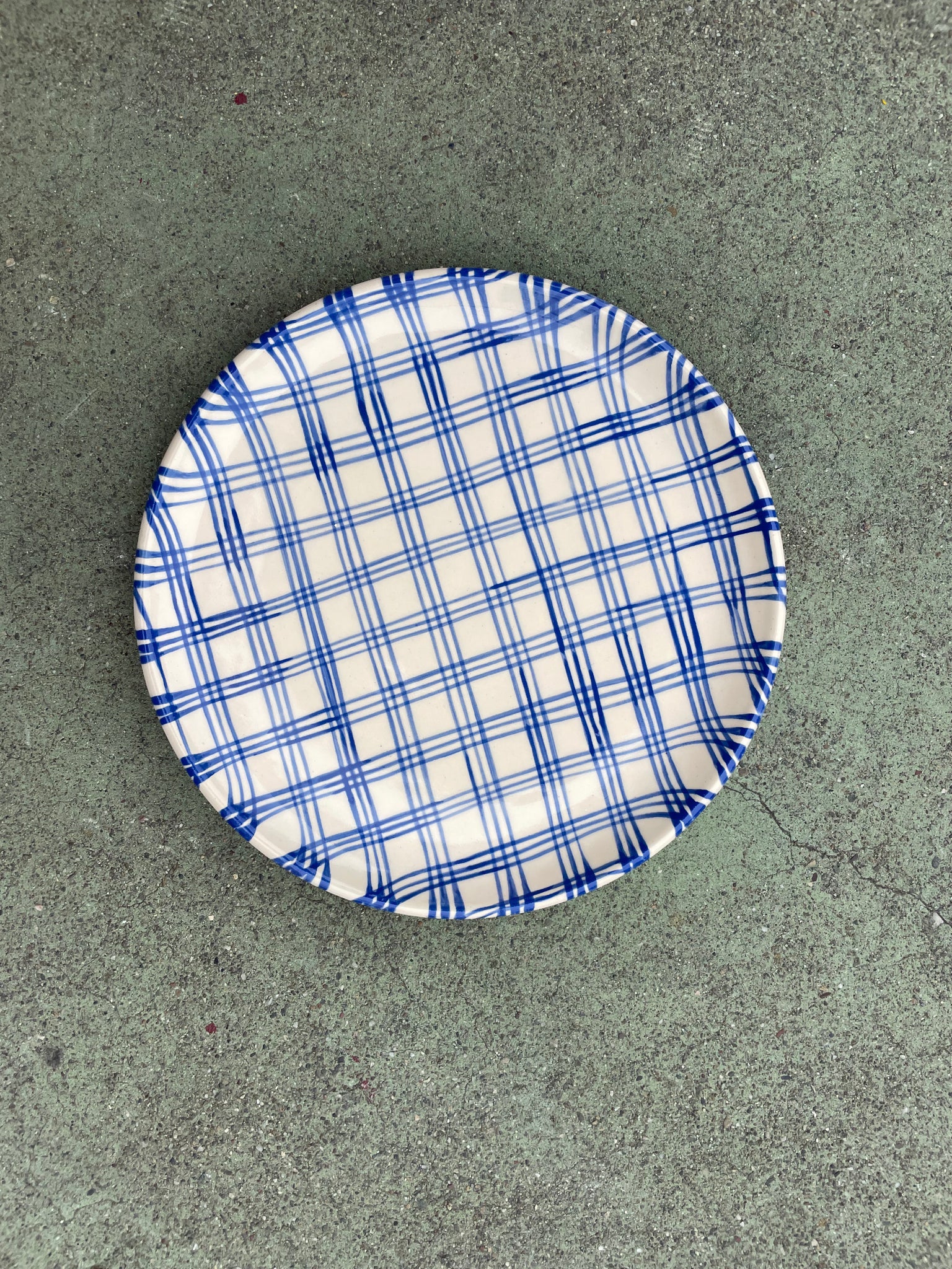 Large blue plaid dinner plate
