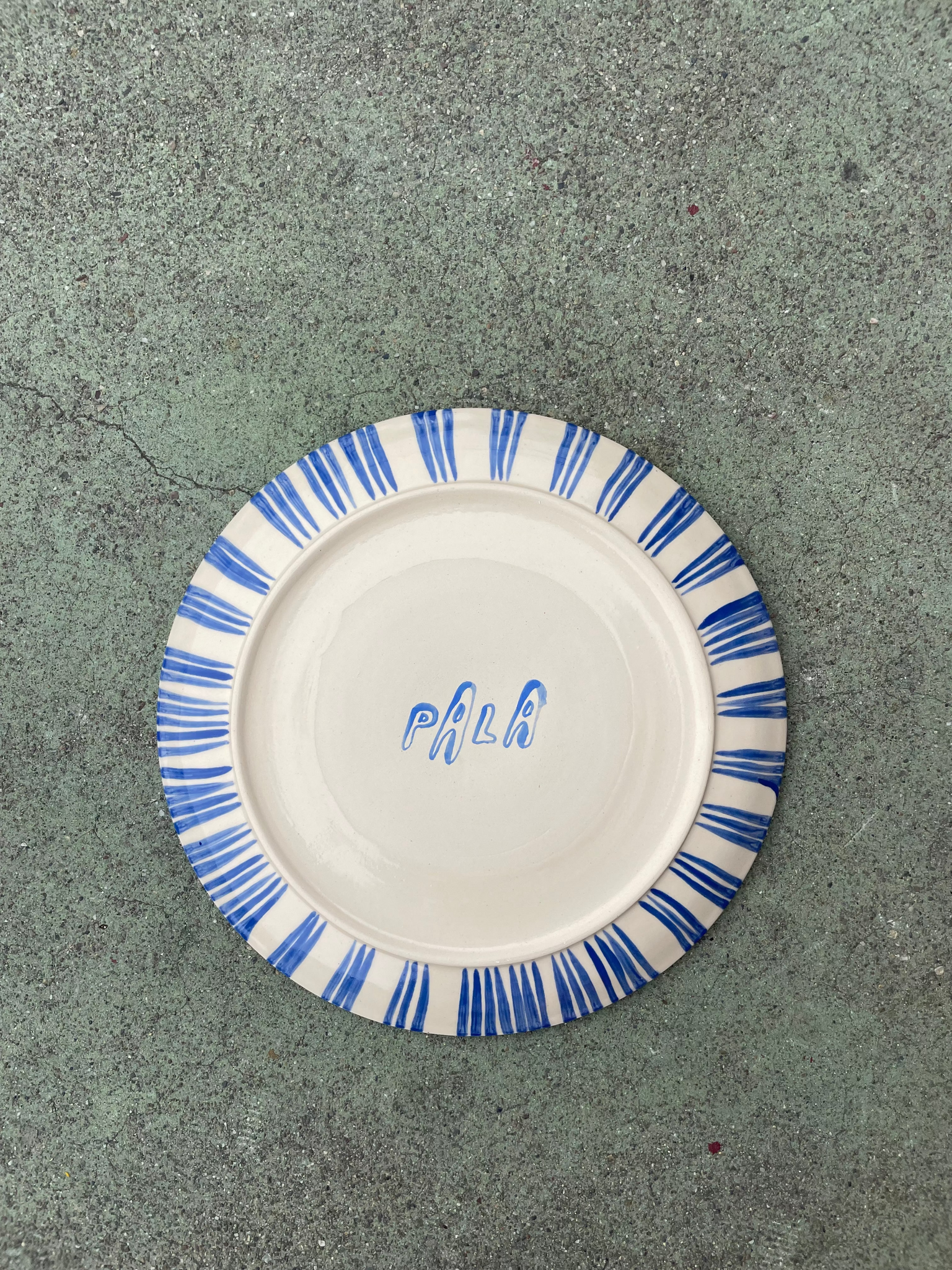 Large blue plaid dinner plate