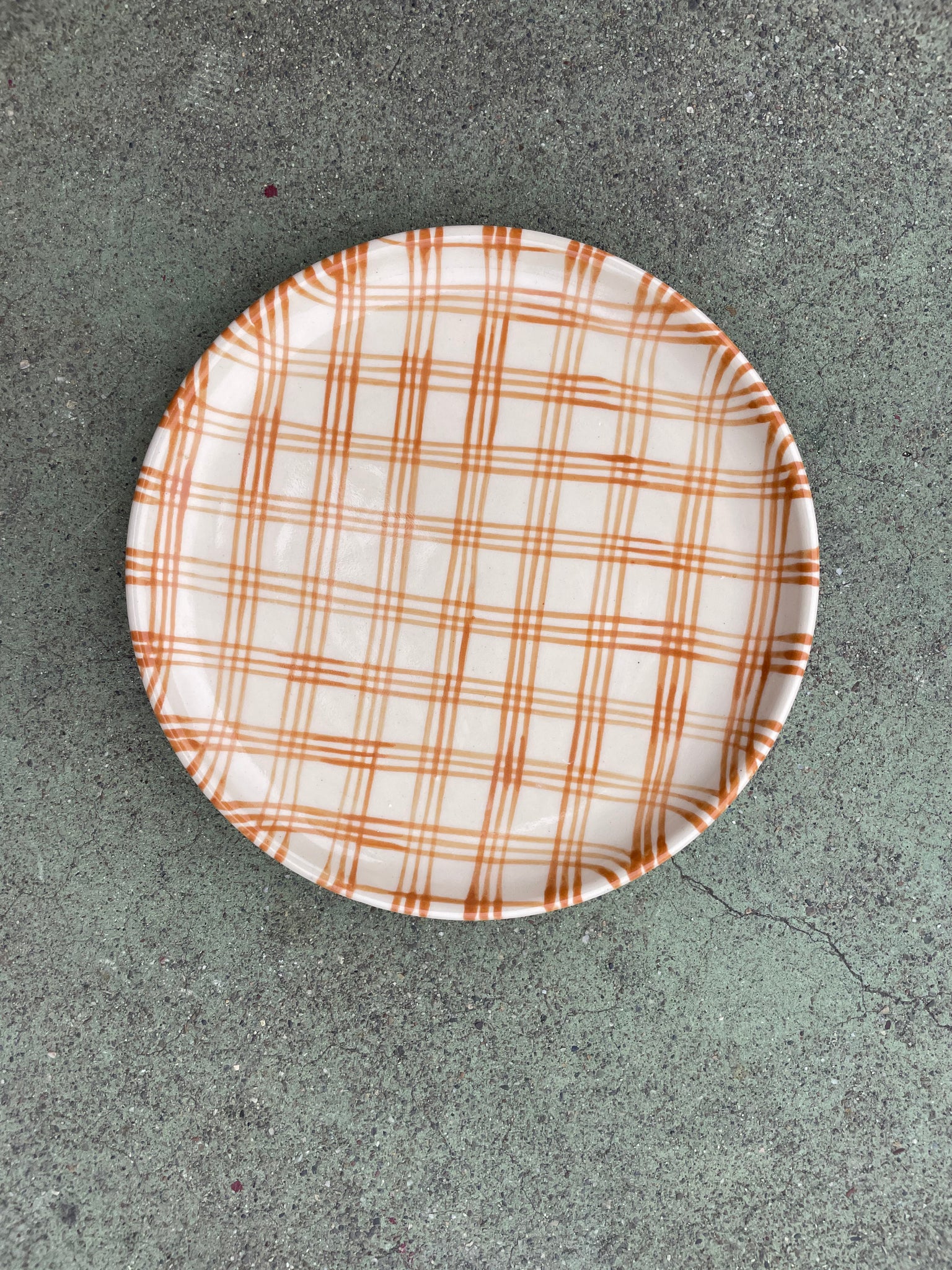 Large brown plaid dinner plate