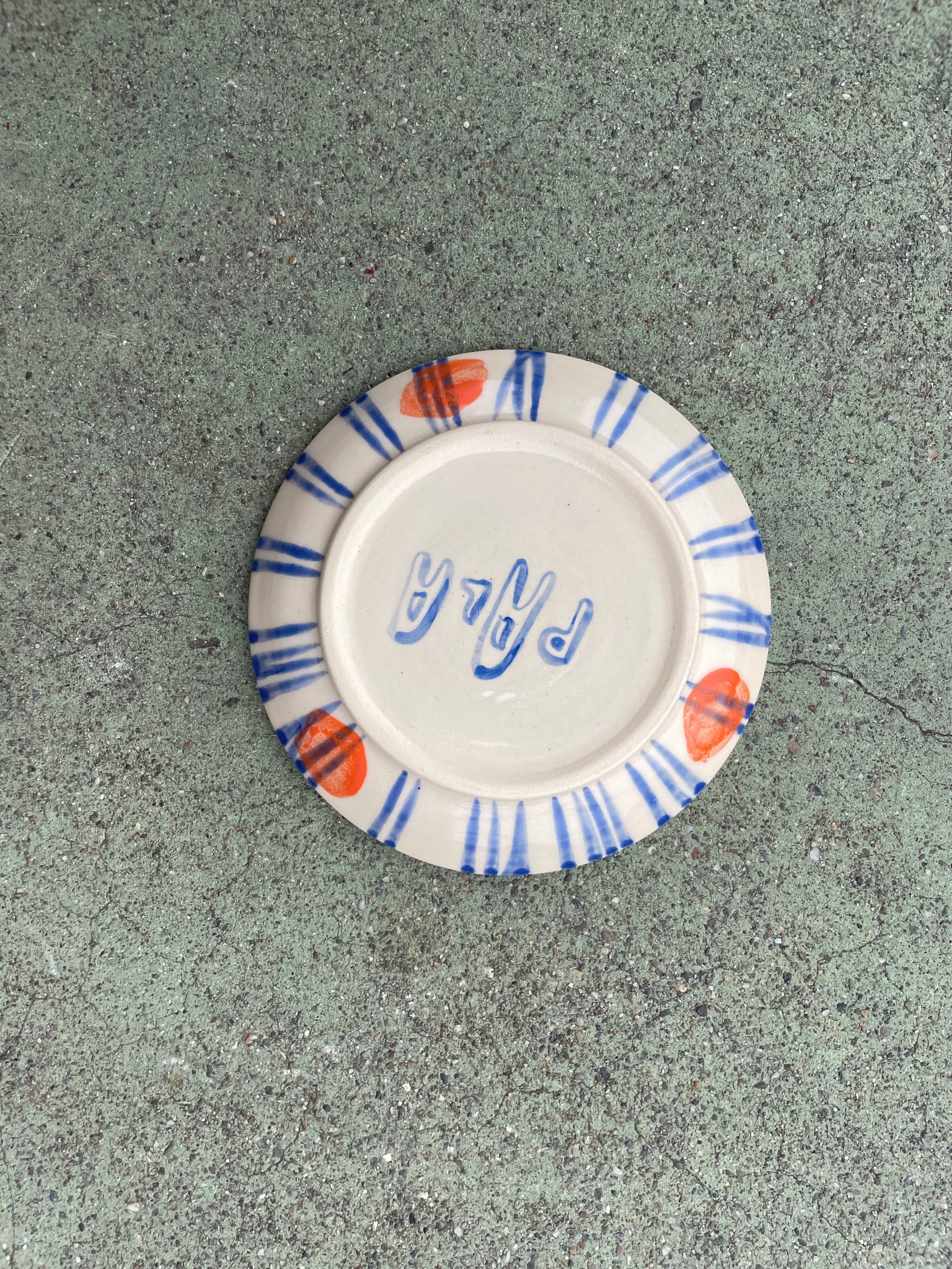 Small plate Blue plaid + orange polkadots