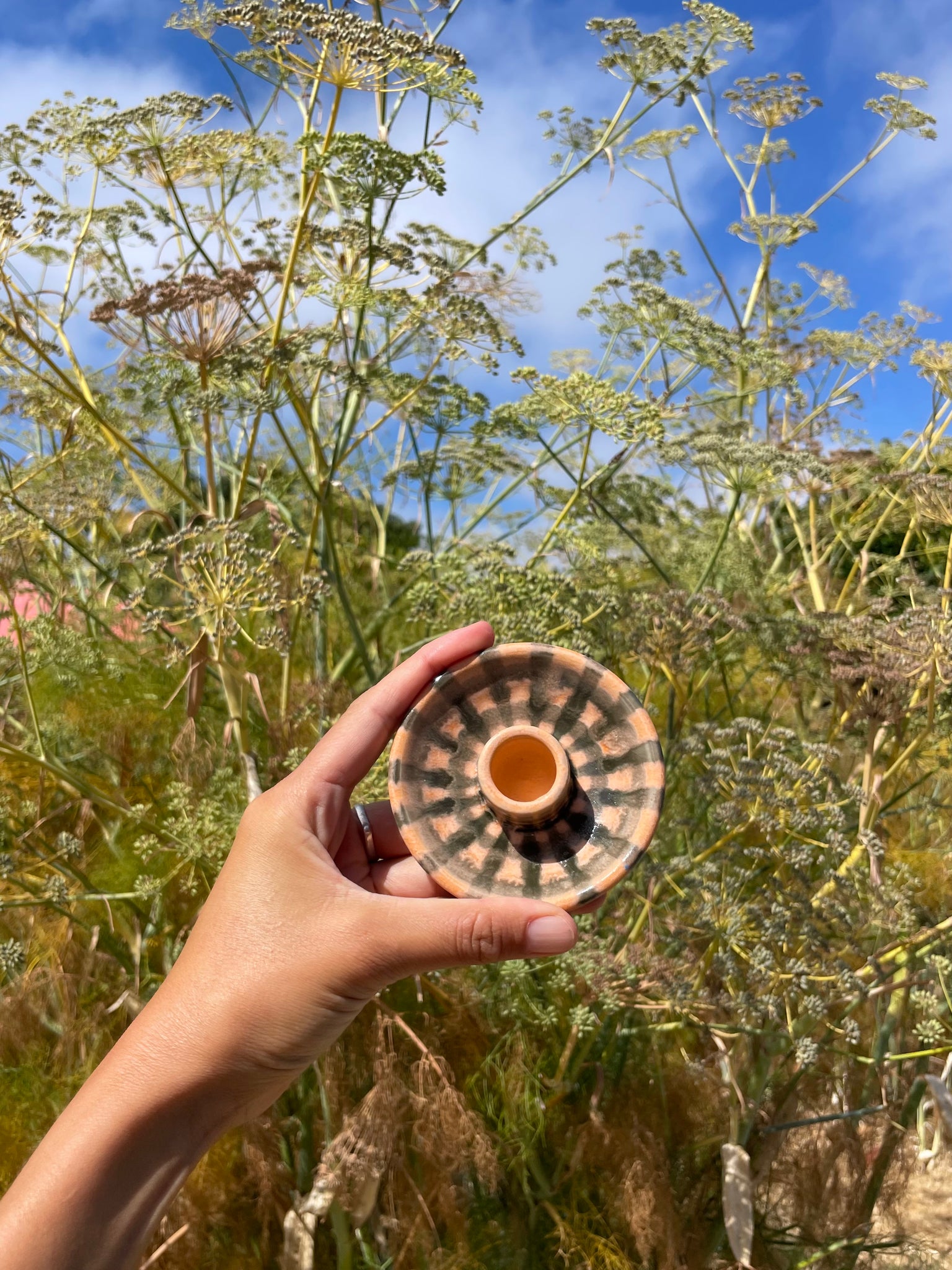 Matte peach black net candleholders  *SECONDS*