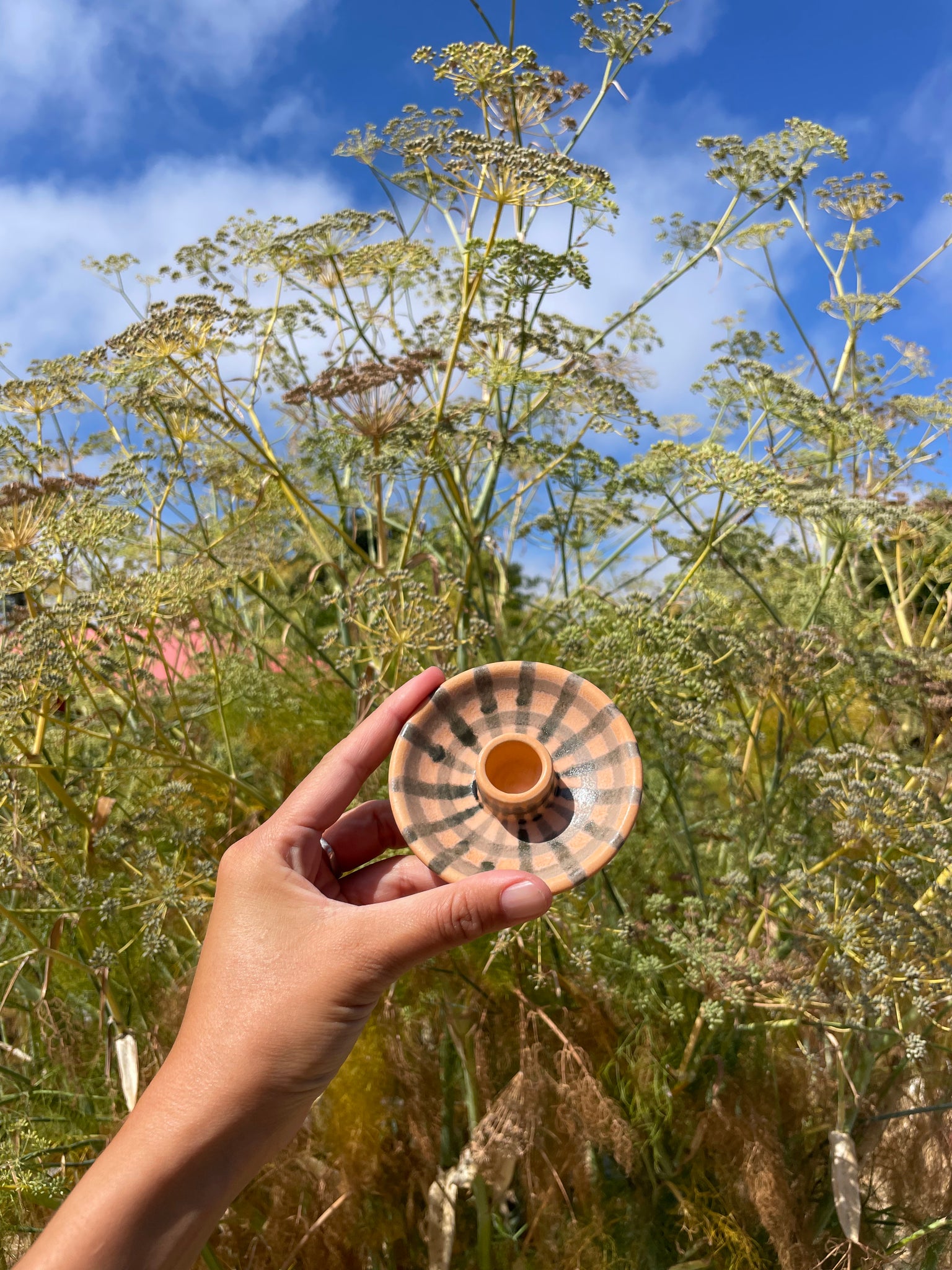 Matte peach black net candleholders  *SECONDS*