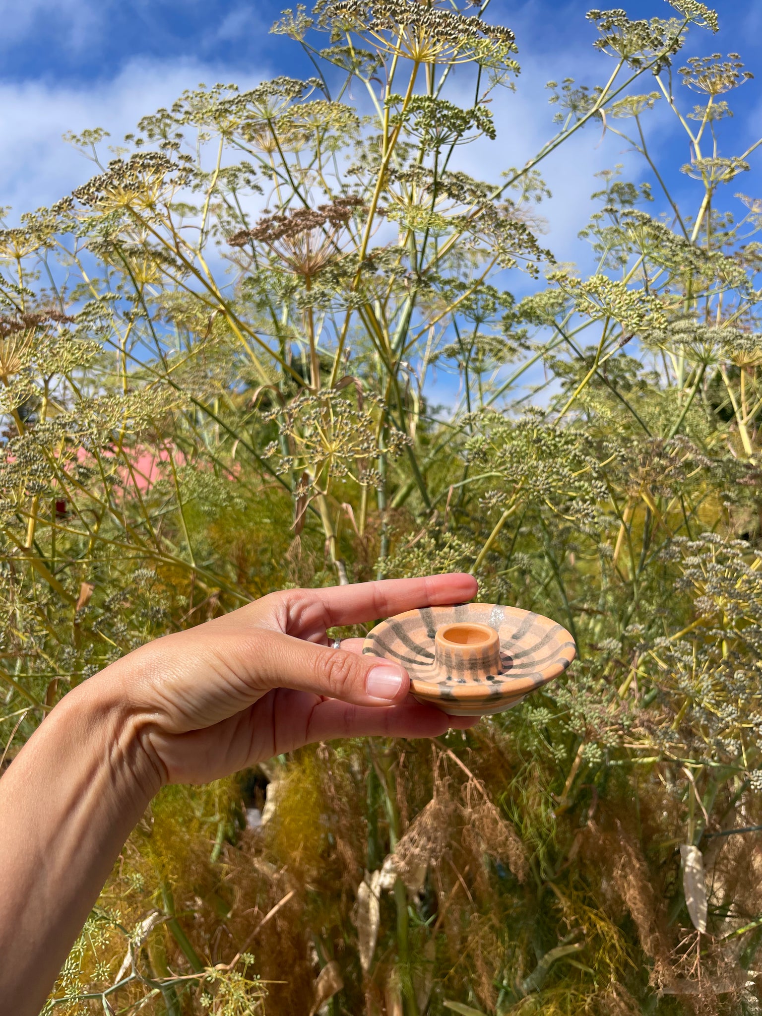 Matte peach black net candleholders  *SECONDS*