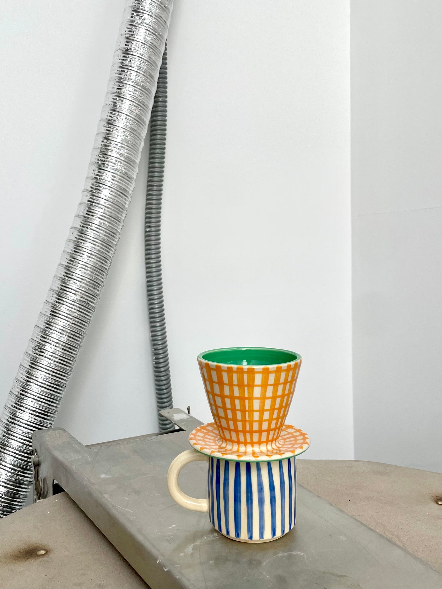 Orange Grid + Green pour over