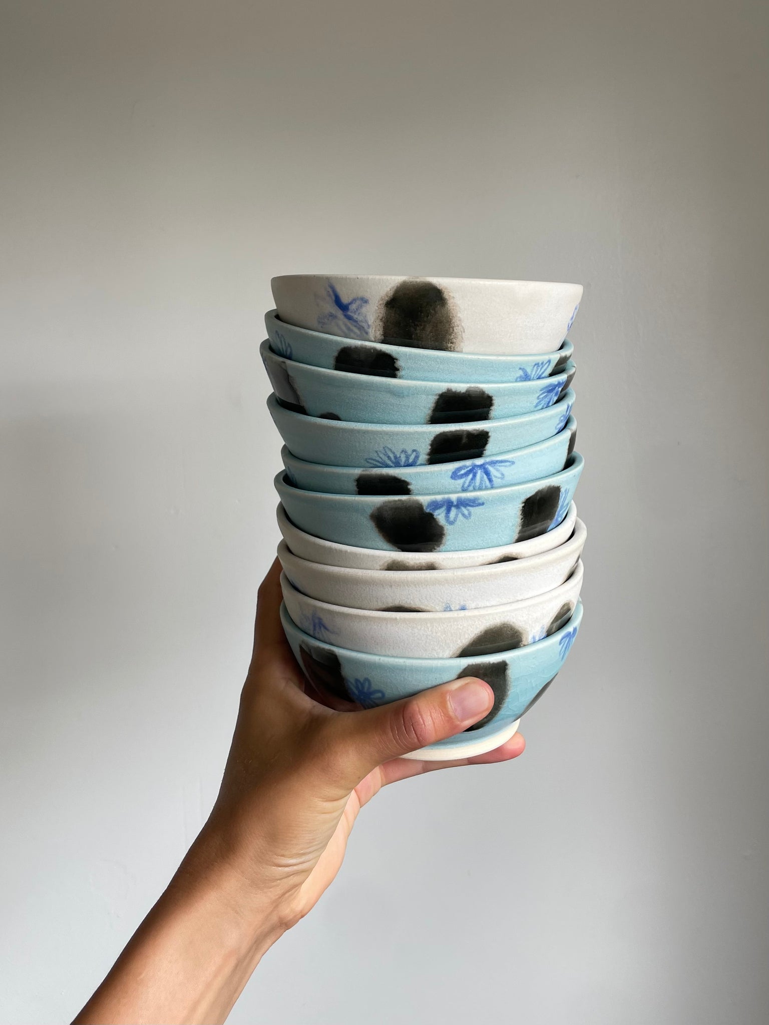Blue matte flower small bowl
