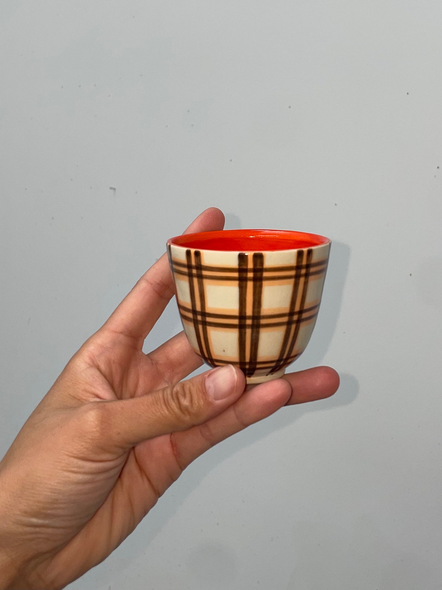 CUP peach brown plaid