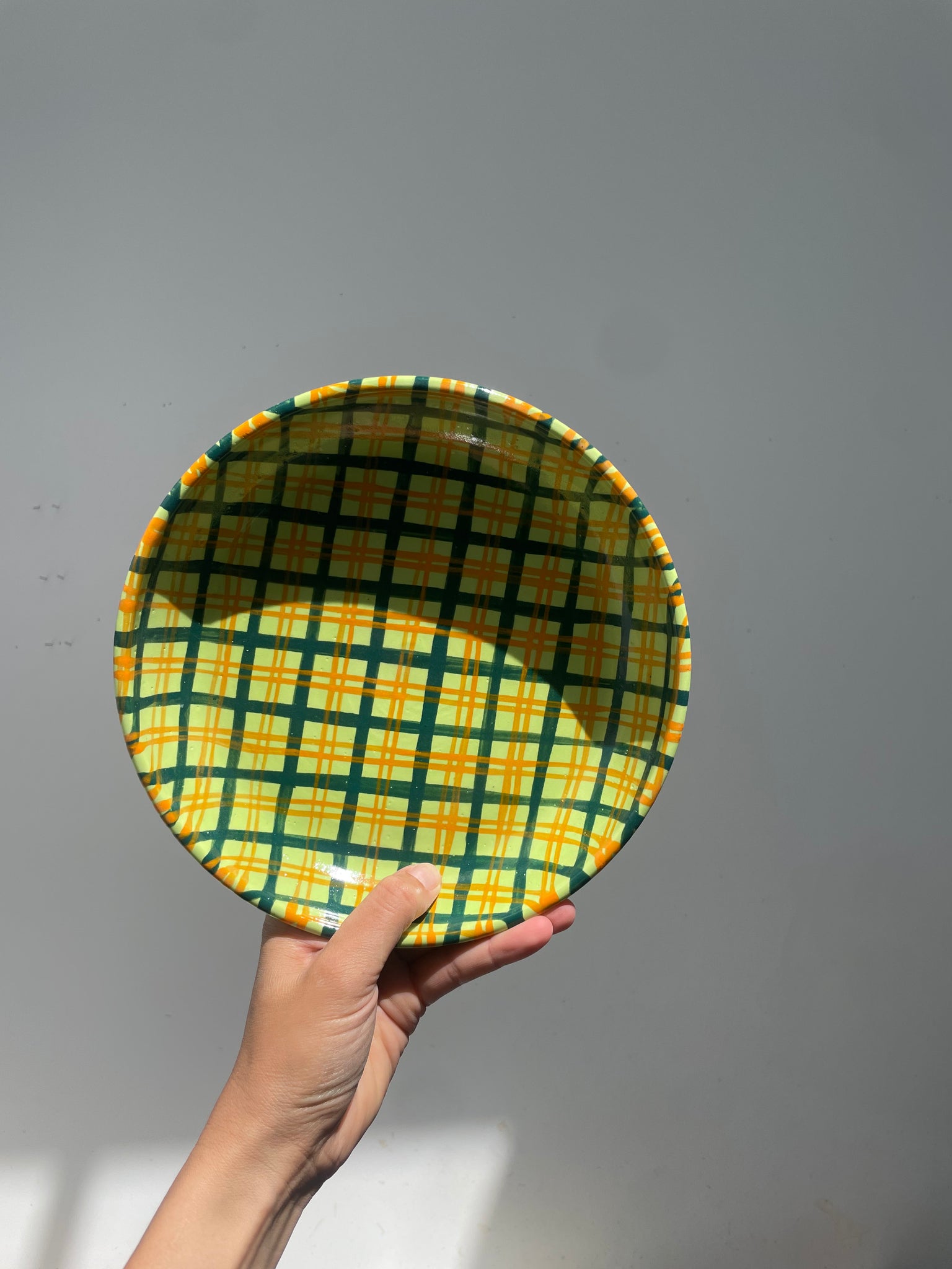 Green plaid shallow bowl