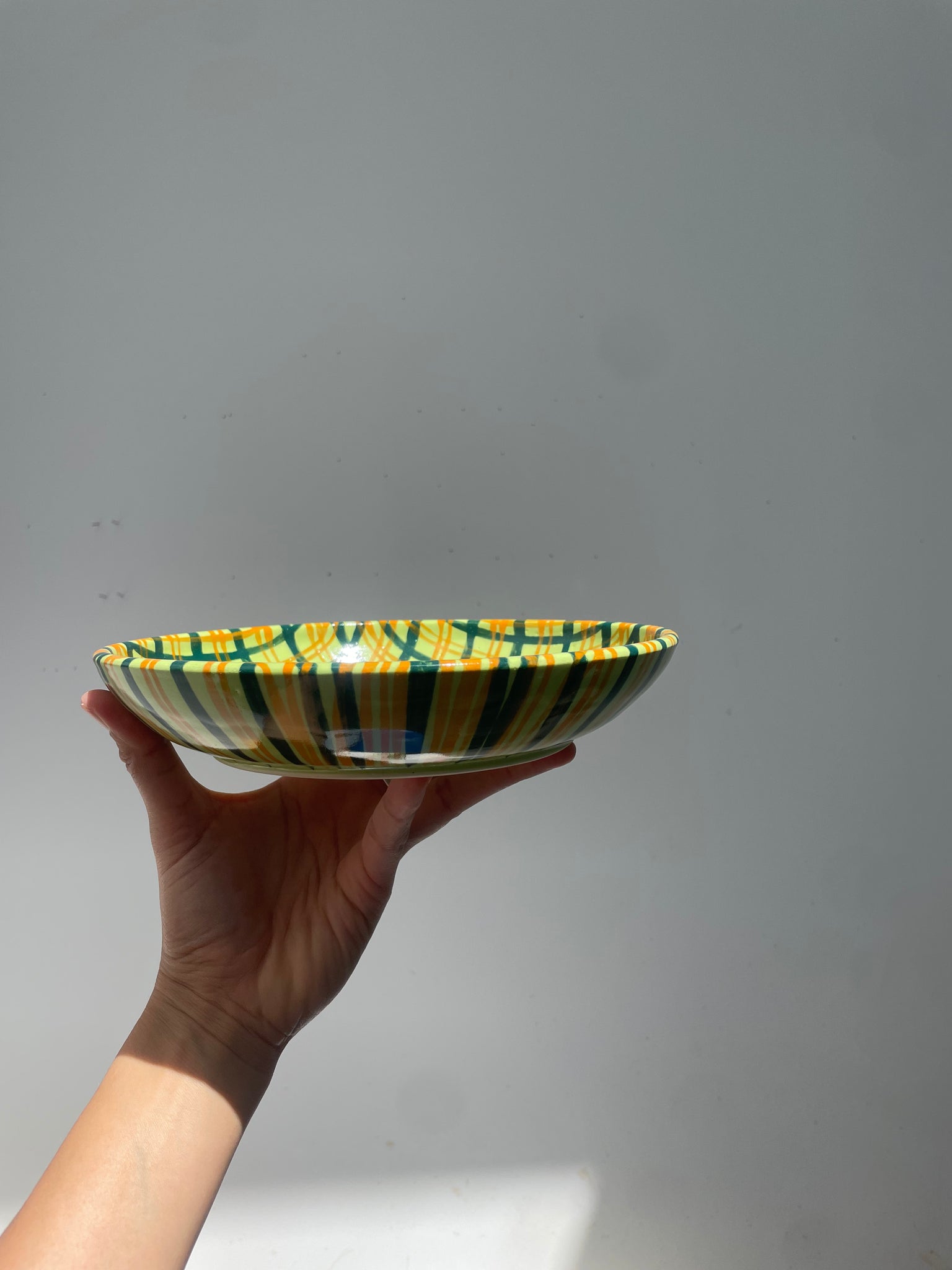 Green plaid shallow bowl