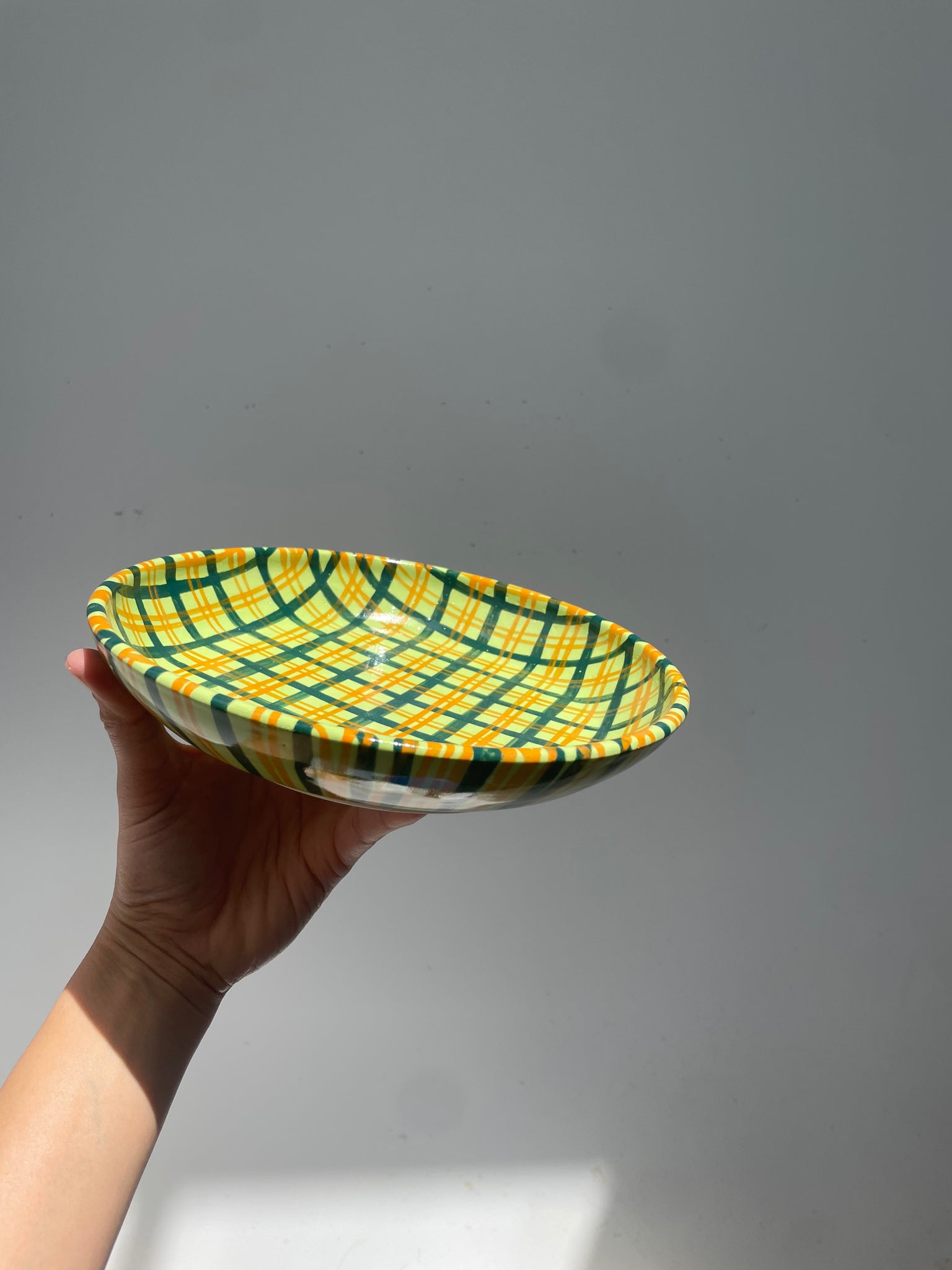 Green plaid shallow bowl