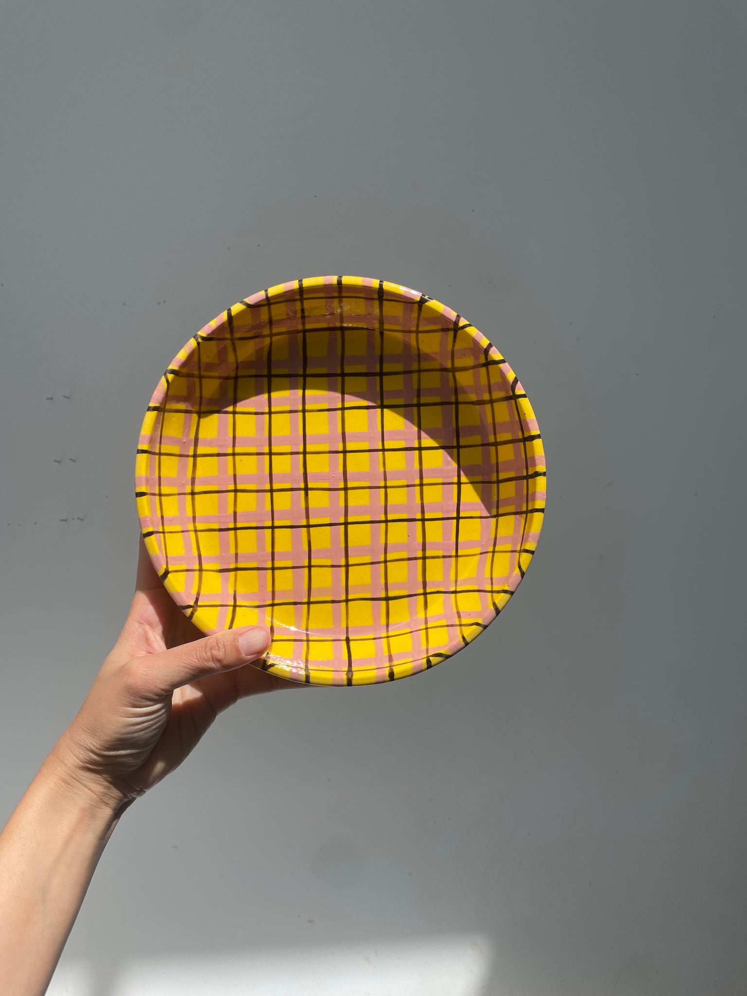 Yellow plaid shallow bowl