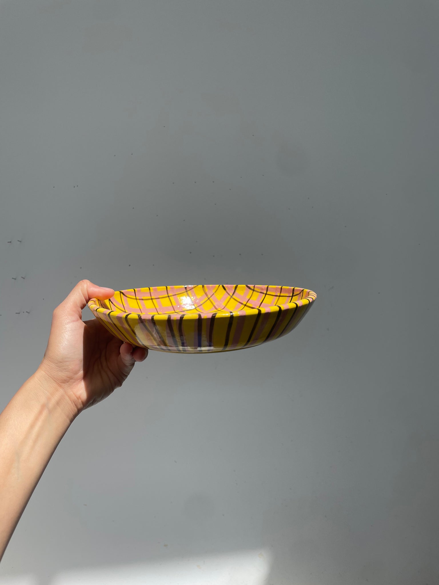 Yellow plaid shallow bowl