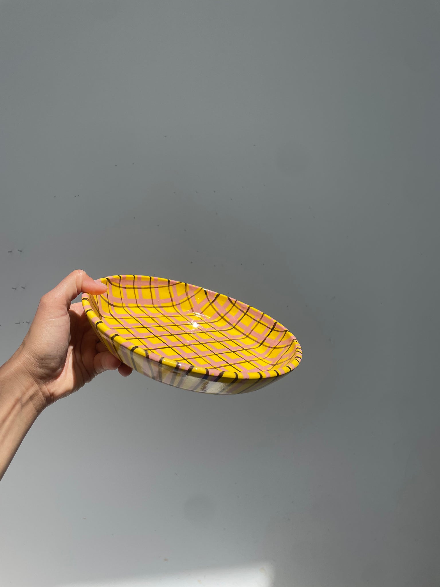 Yellow plaid shallow bowl