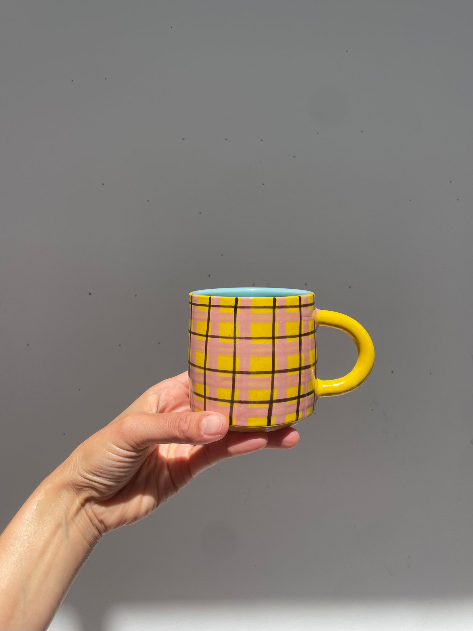 Yellow plaid mug