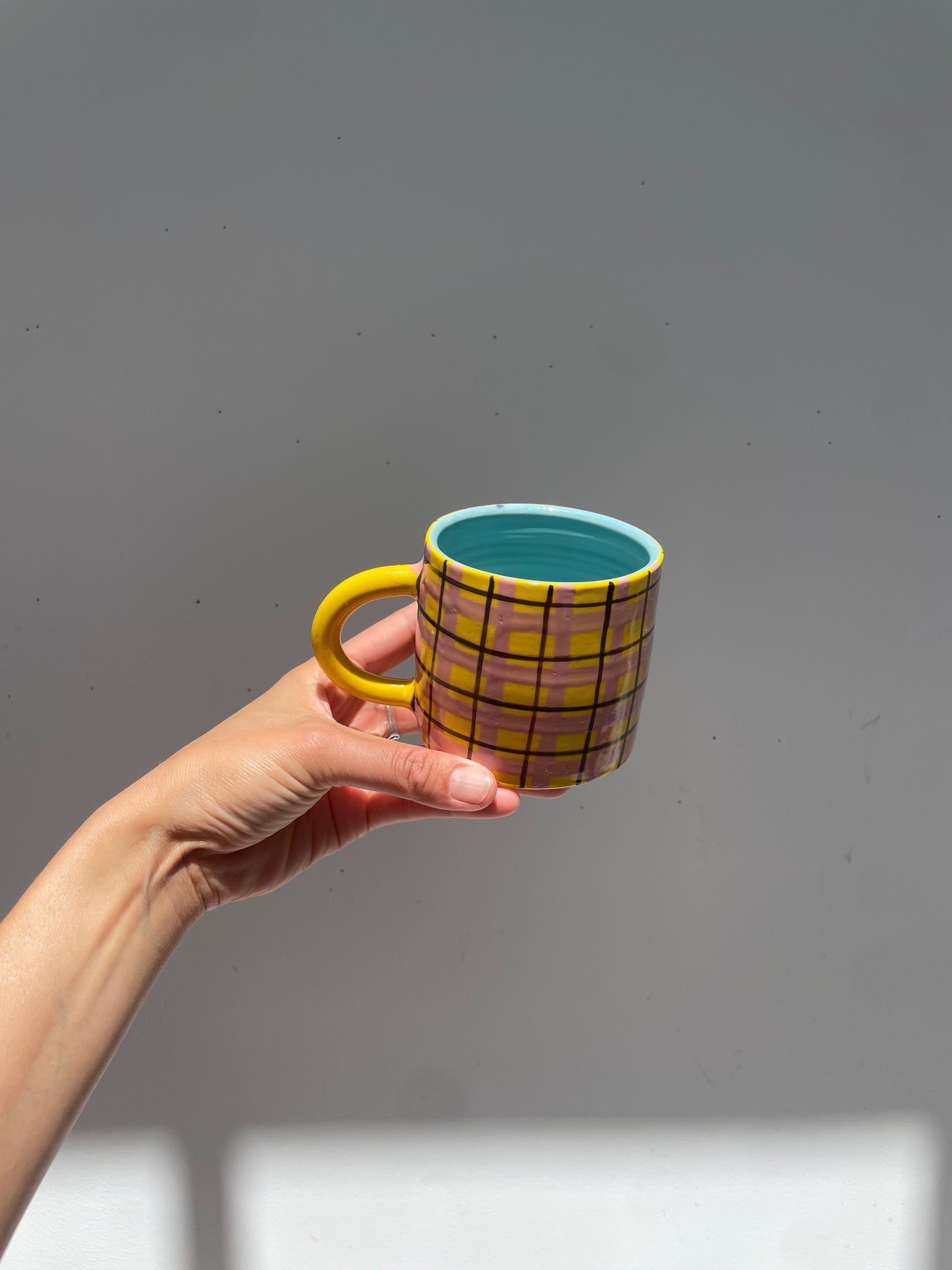 Yellow plaid mug