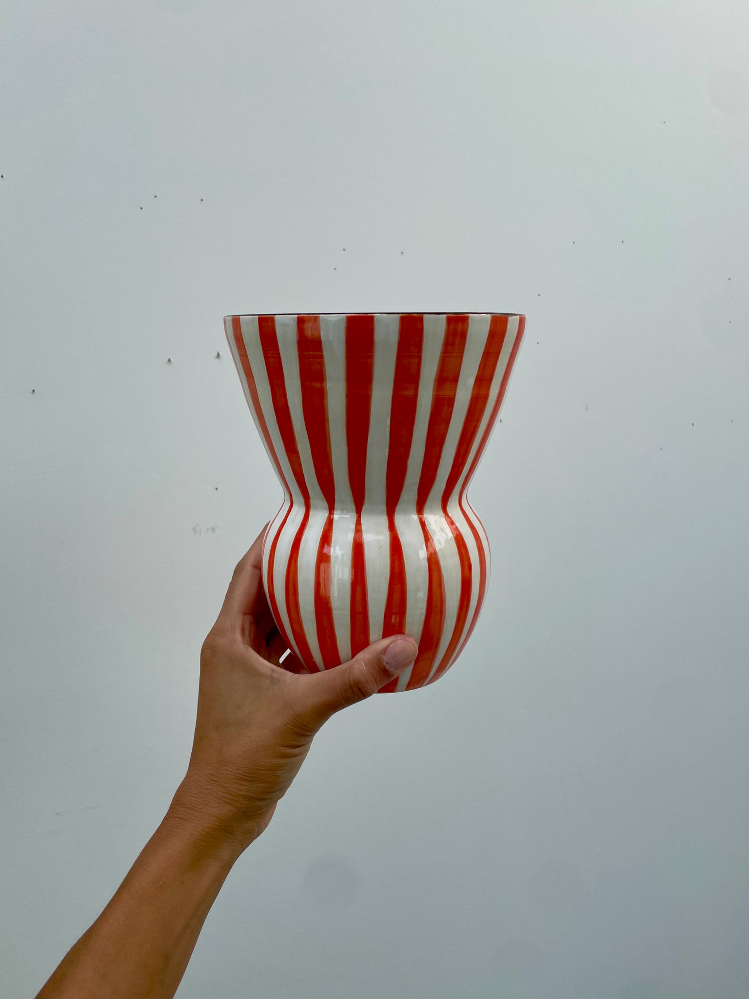 Orange White Stripe Vase 1