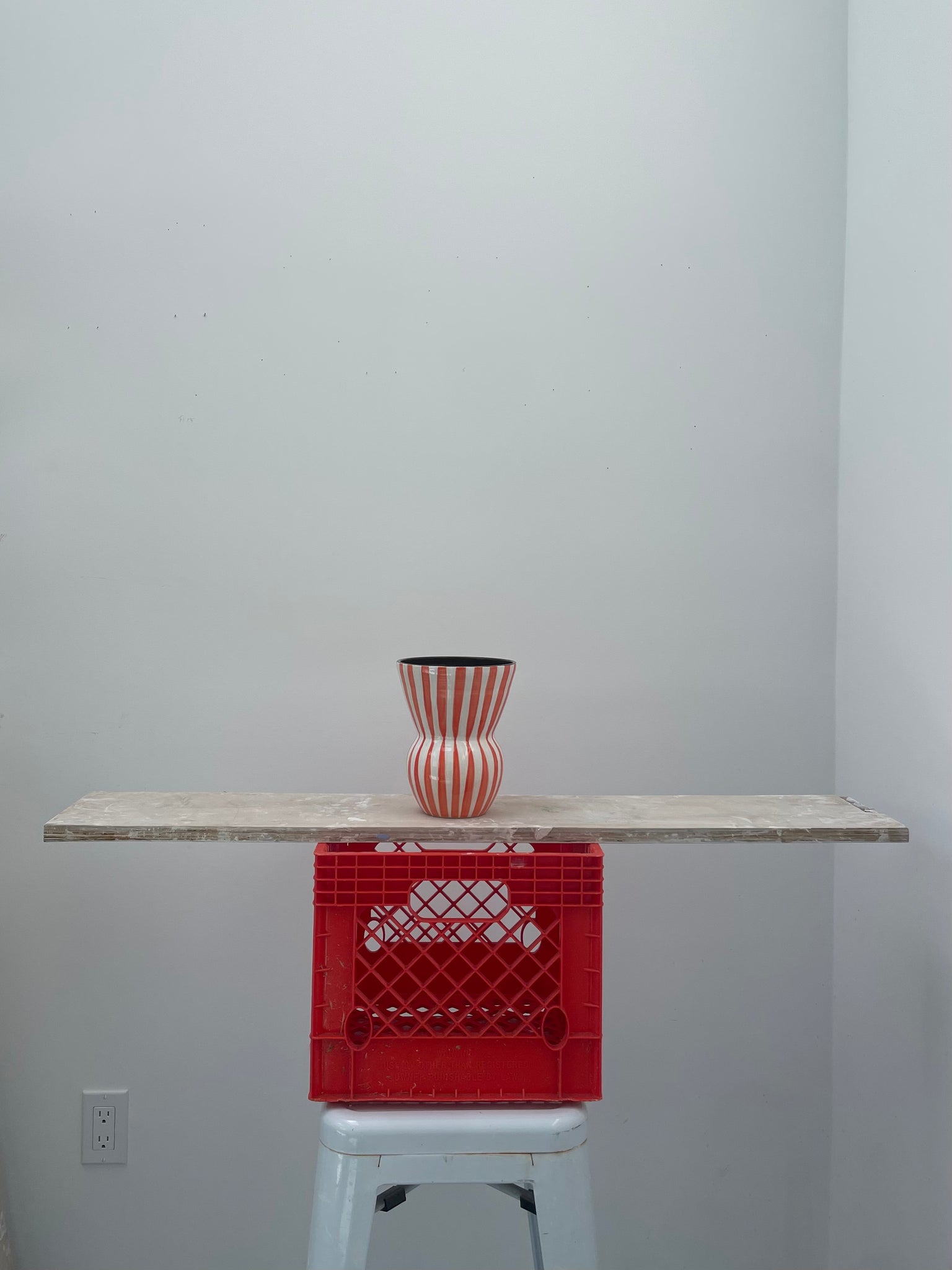 Orange White Stripe Vase 1