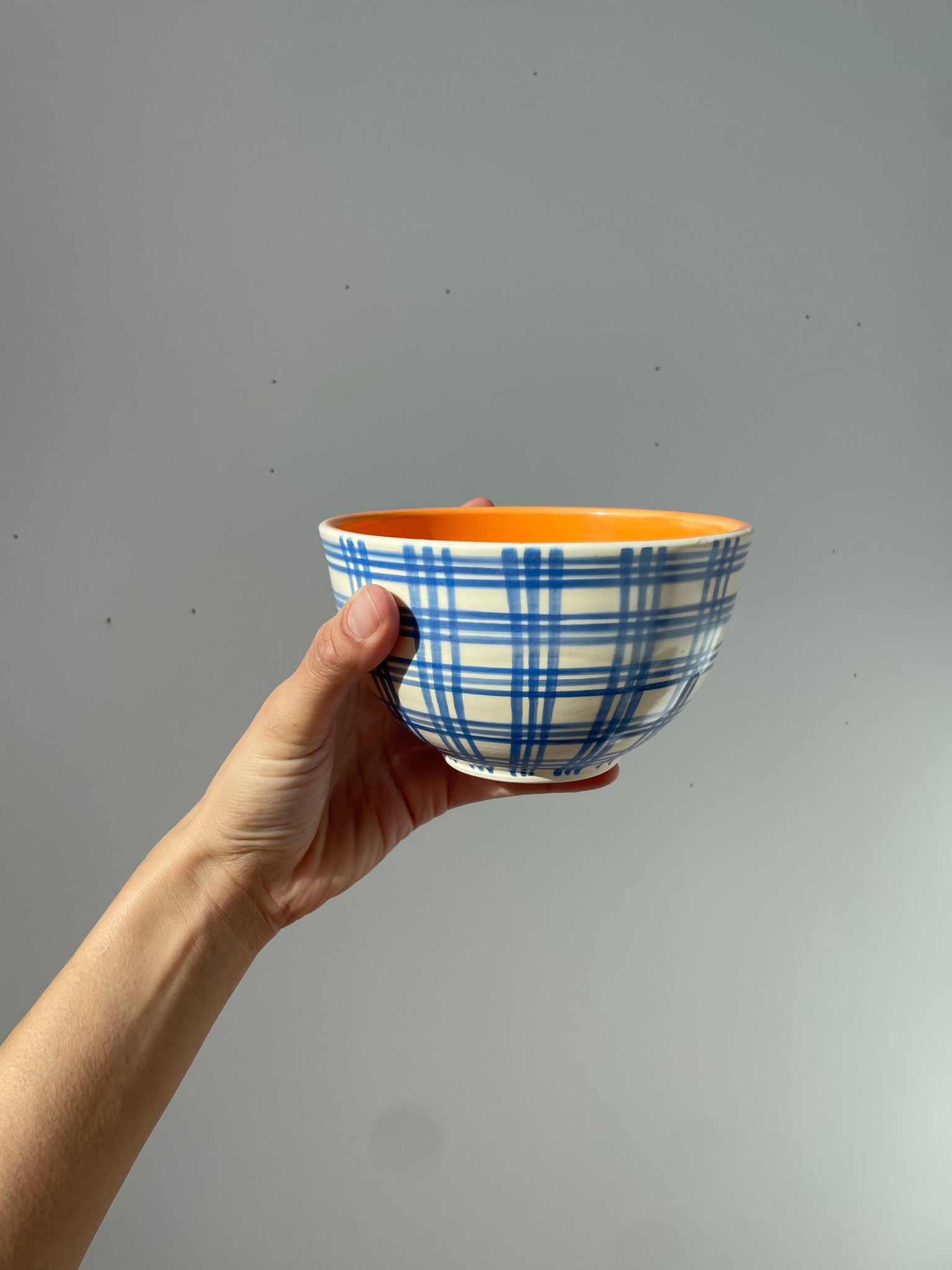 Blue Plaid - Orange - soup bowl