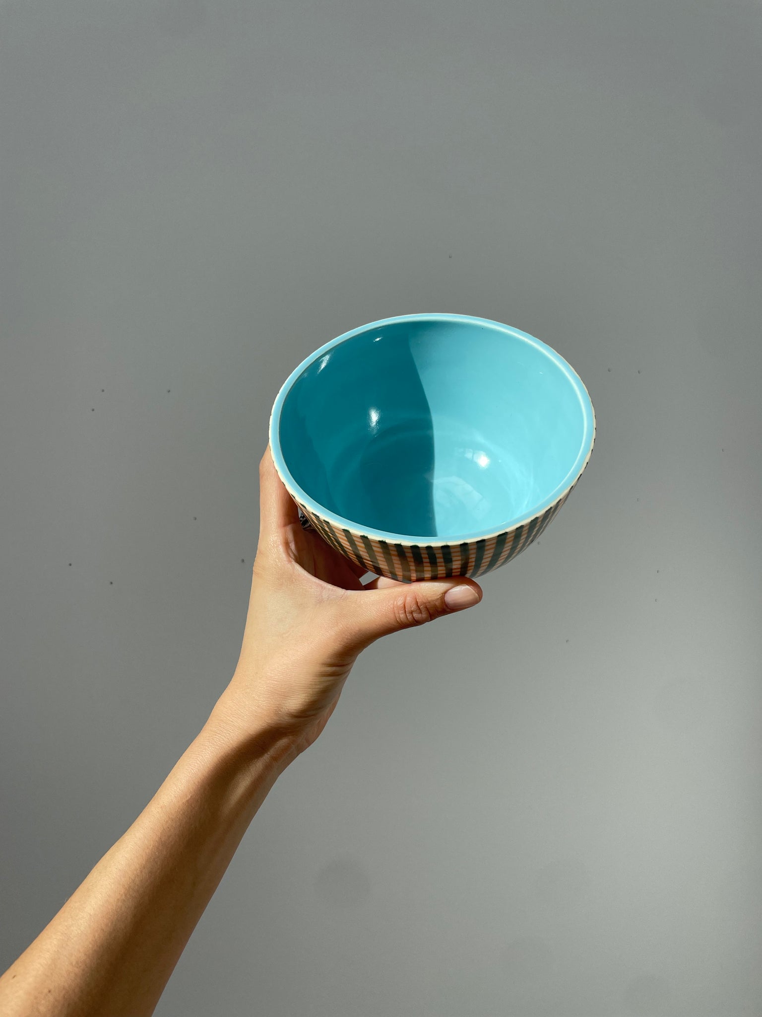 Green n Orange Tight Grid - Sky Blue - soup bowl